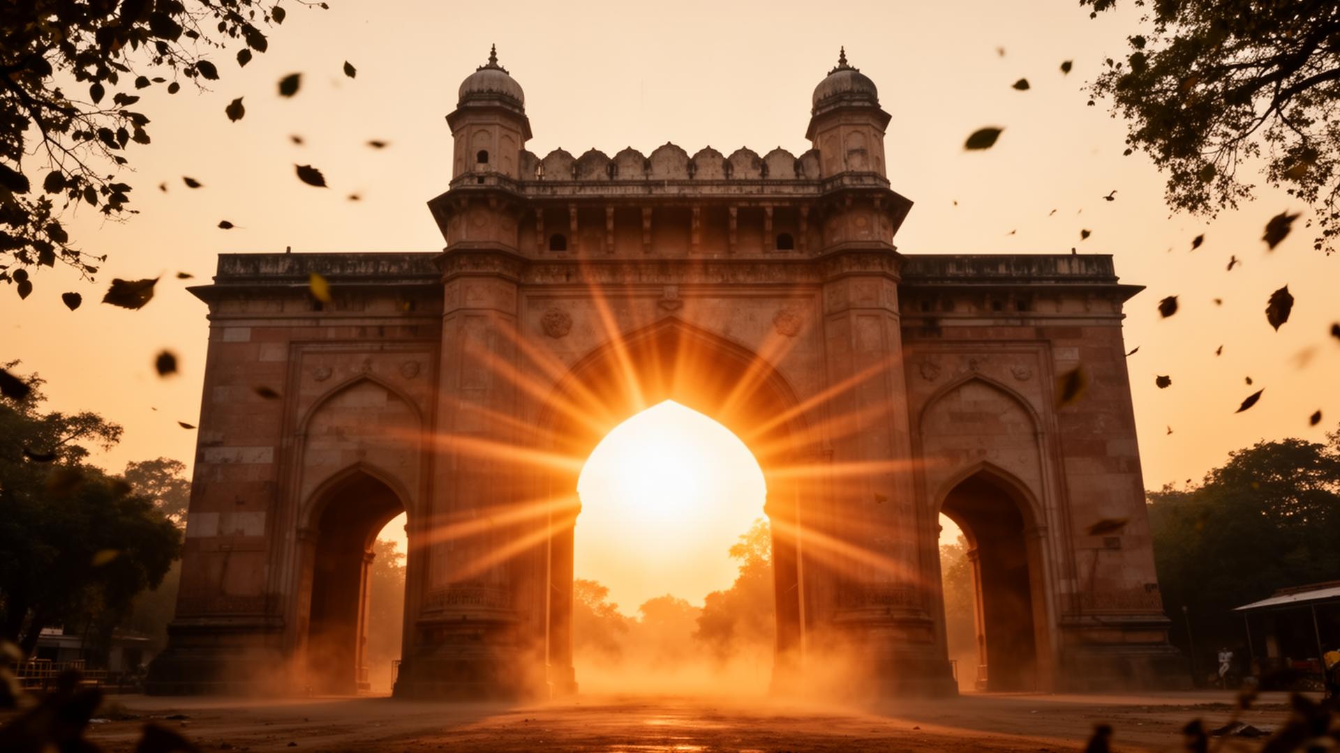 Rumi Darwaza arch with the Movers Connect logo emerging from the golden light